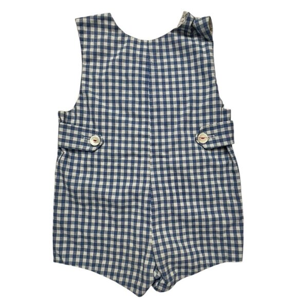 Vintage Boys 4T Check Shortall Romper ABC 70s Blue White Unbranded - Picture 2 of 4